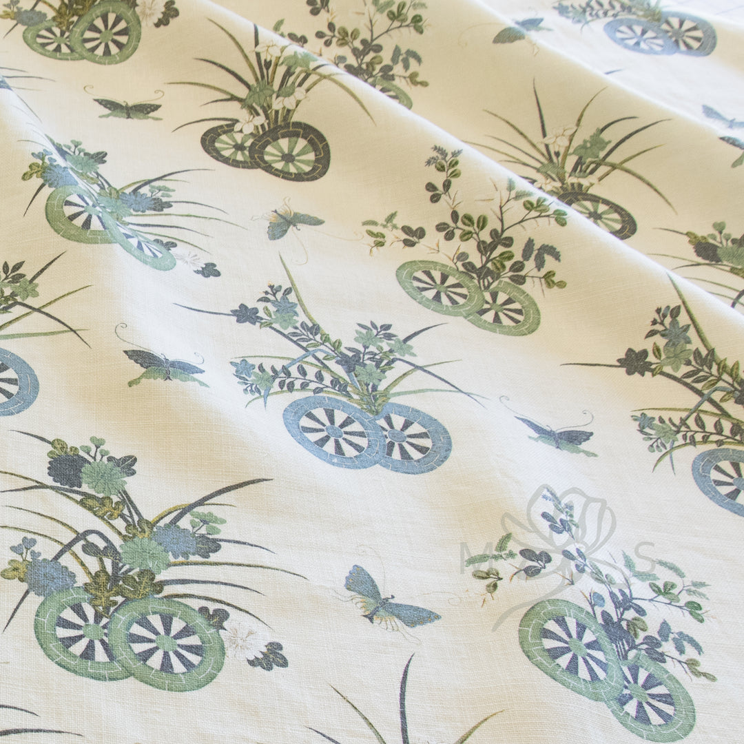 Schumacher Iksel Japanese Chariots Rice Green fabric