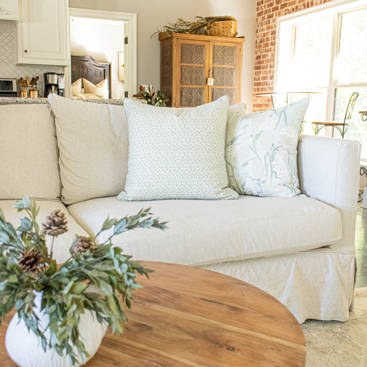 aqua blue petite floral pillow