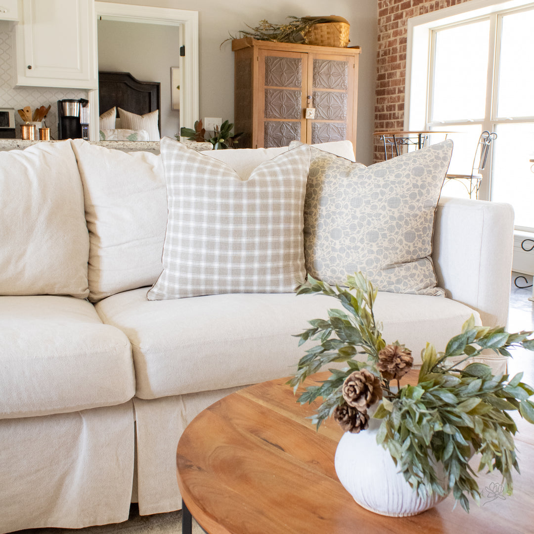 linen check plaid neutral pillow