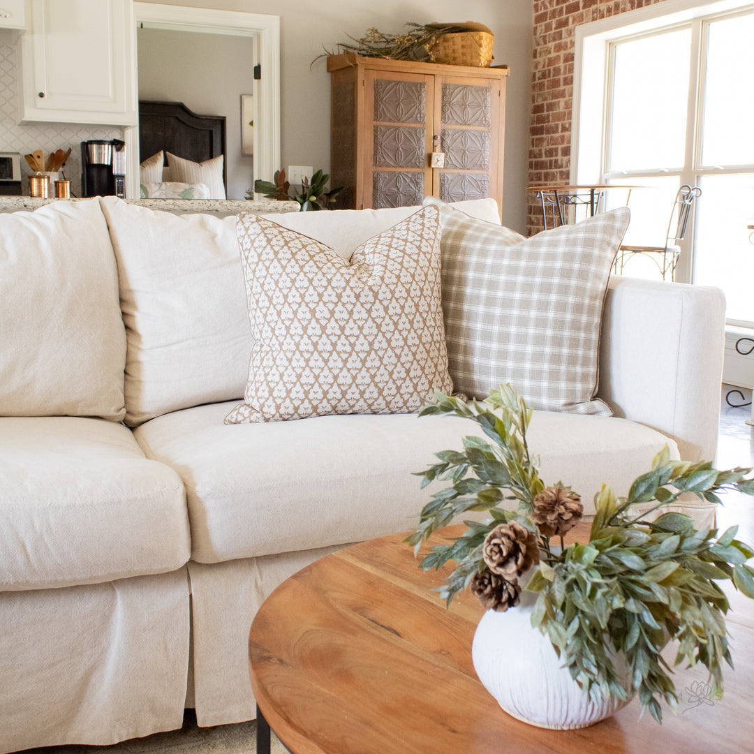 linen check plaid neutral pillow