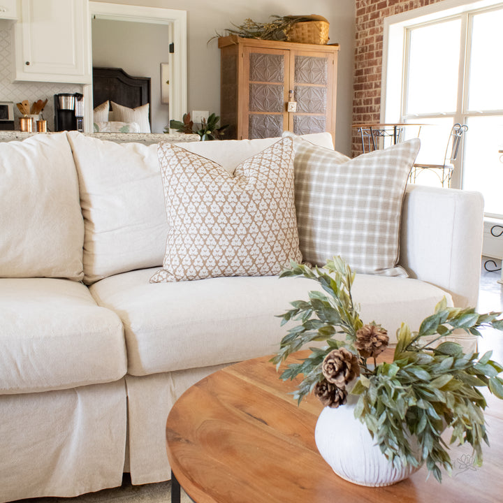 linen check plaid neutral pillow