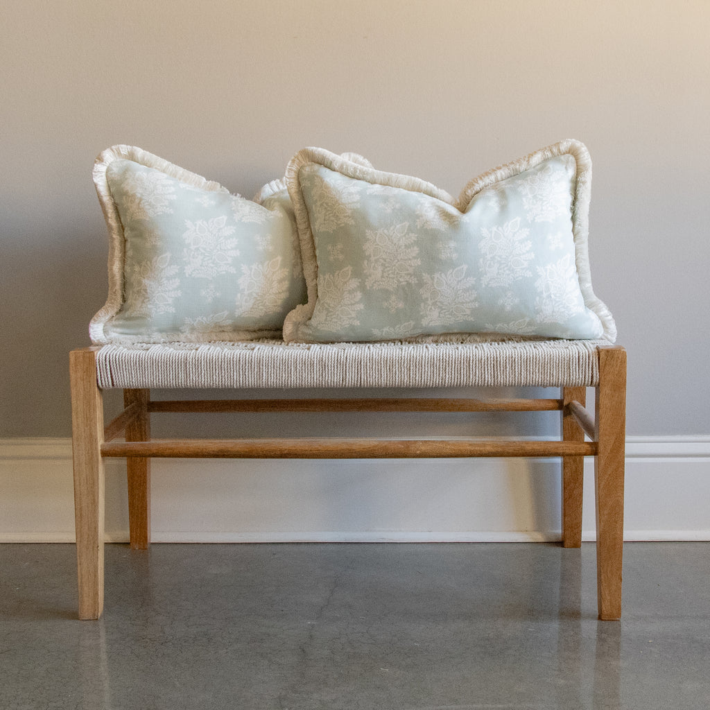 charlotte gaisford lucky fortune argent pillow with white brush fringe