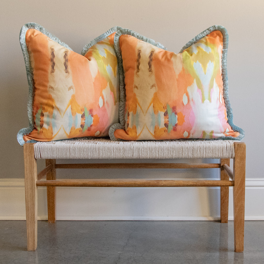 laura park under the sea orange pillow with brush fringe