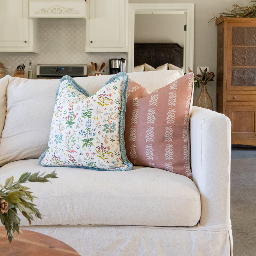 custom designer pillows with brush fringe and cording  made in mississippi