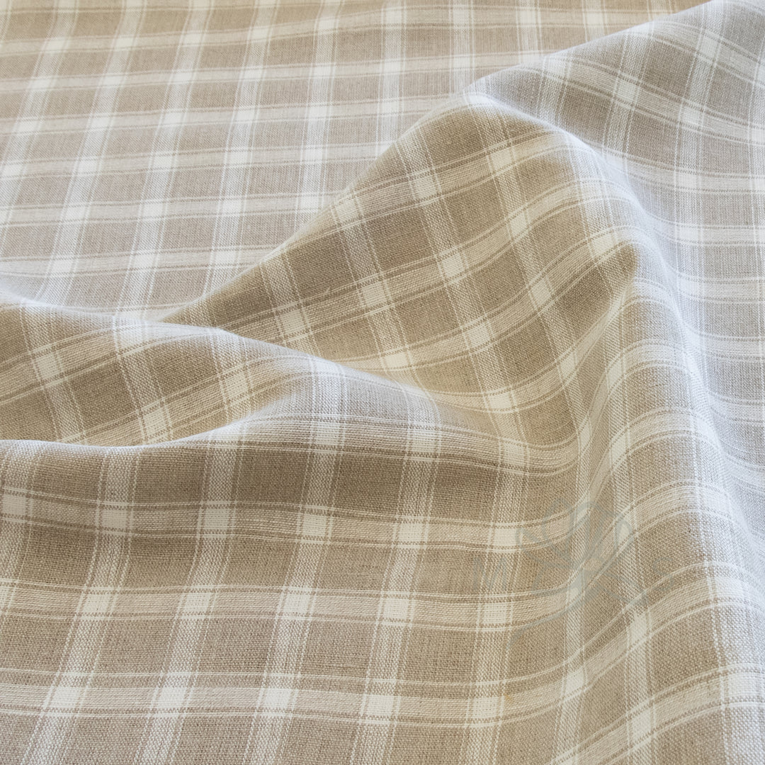 Schumacher Crawford Linen Check Flax fabric