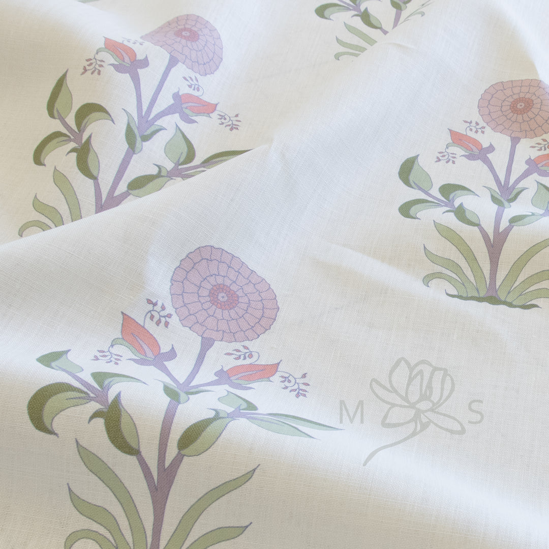 Alex Conroy Textiles Large Marigold Clover/Lavender/Coral fabric
