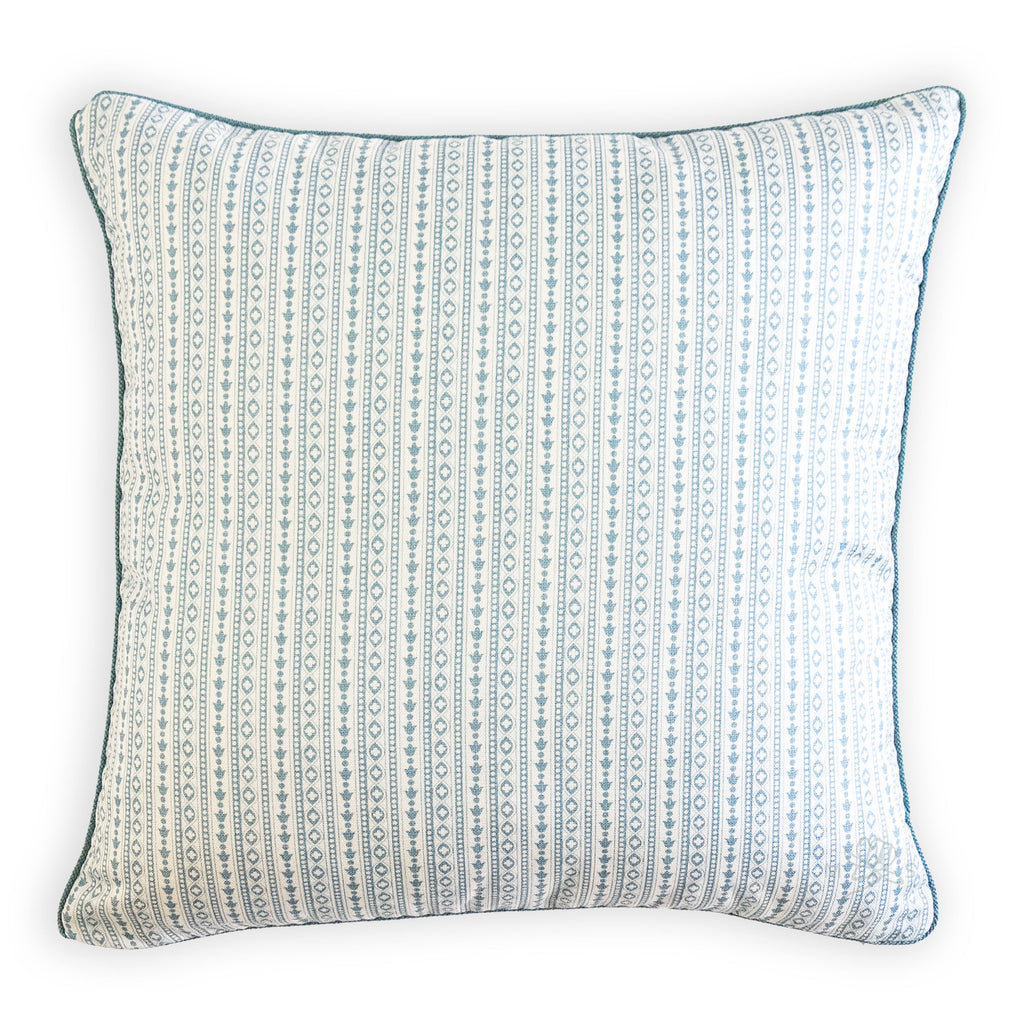 Leah OConnell Georgie Forget Me Not Pillow with aqua cording