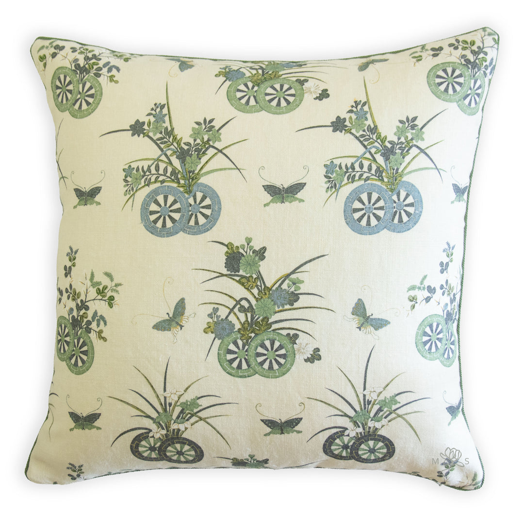 schumacher iksel Japanese chariots rice green custom designer pillow with green cording