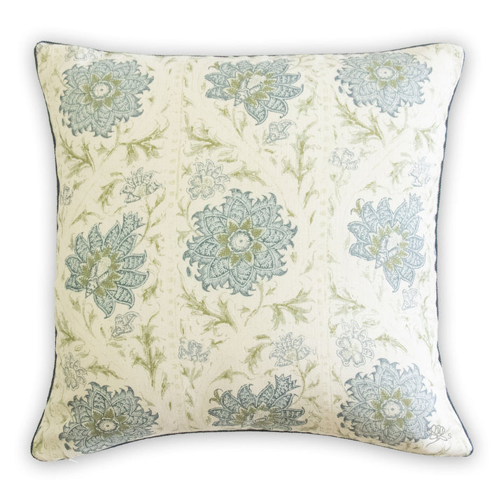 lee sofa calico vine green blue floral stripe pillow with cording