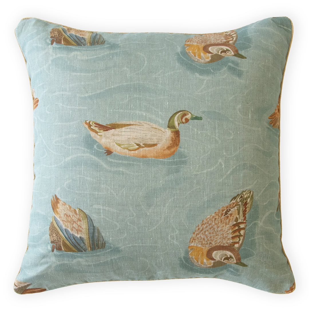 mulberry home duck pond teal custom designer pillow made in mississippi with contrast cording
