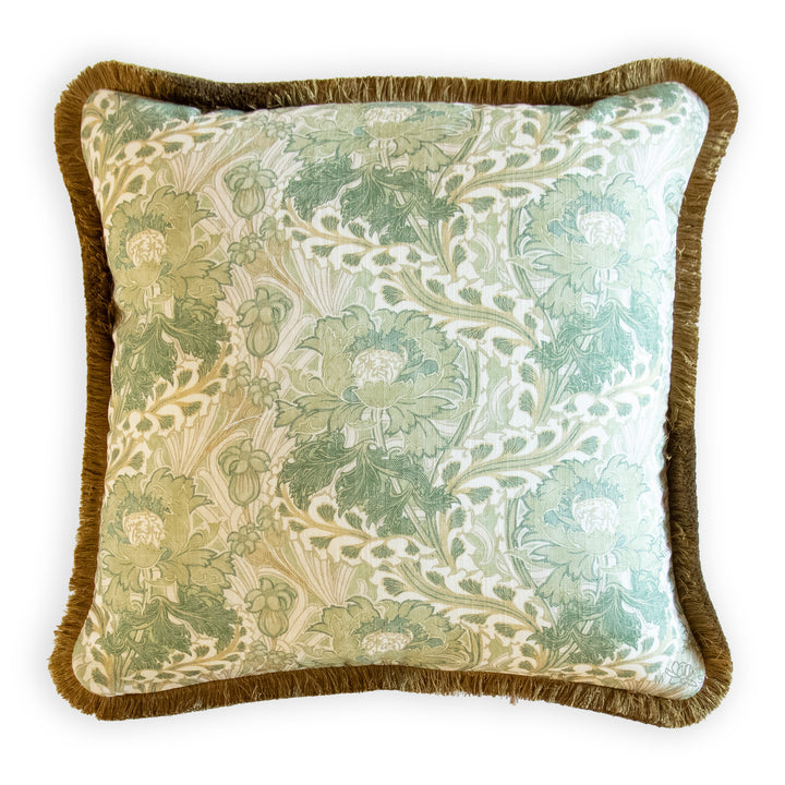 gpj baker little brantwood green custom pillow with brush fringe