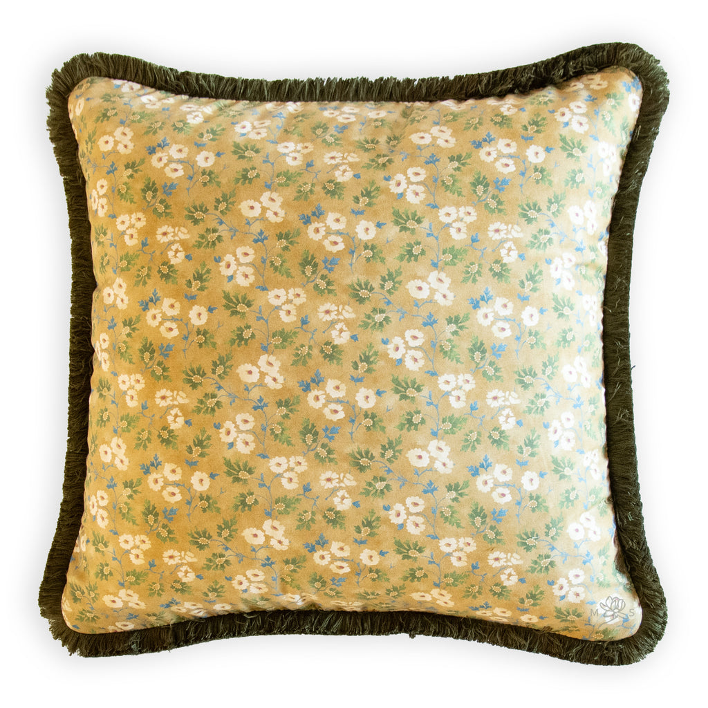 Leah oconnell Sandrine ochre custom designer pillow with brush fringe