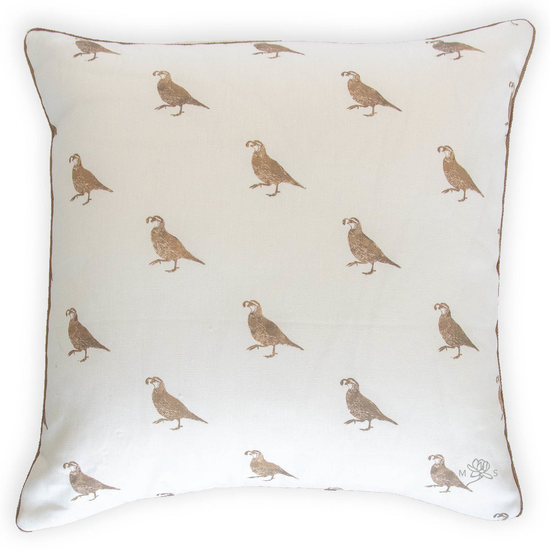 Nathan turner california quail brown custom designer pillow made in Mississippi 
