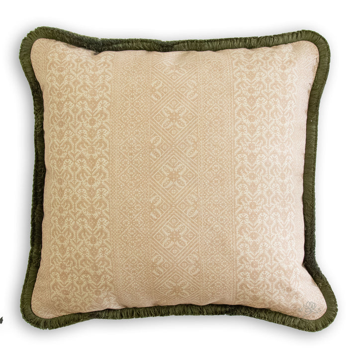 George Spencer designs ottoman stripe amber golden geometric stripe pillow with brush fringe