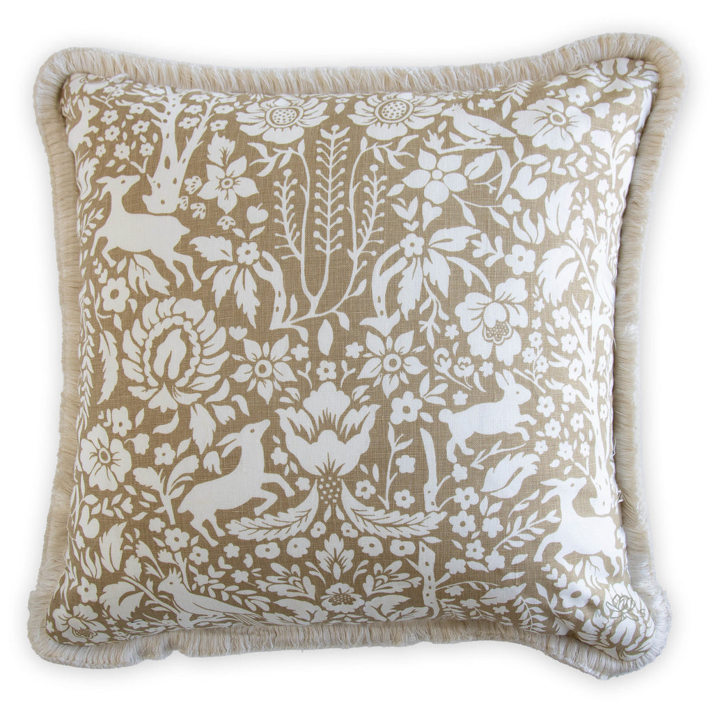 Schumacher Deerfield in Mocha Custom Designer Pillow Cover Made in Mississippi, deer and rabbit pattern