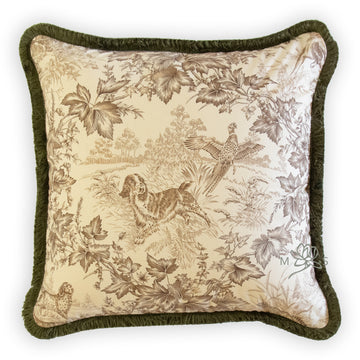 brunschwig & fil on point tobacco pillow with brush fringe