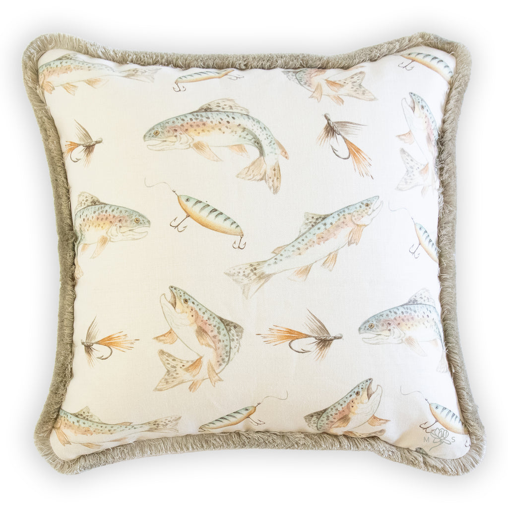 brandon godwin vann's trout pillow with brush fringe