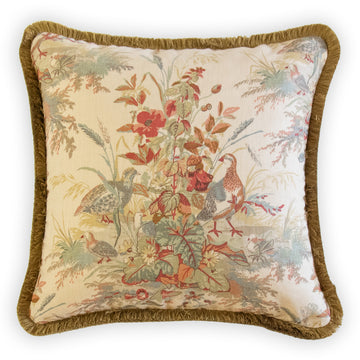 schumacher quail meadow autumn pillow with brush fringe