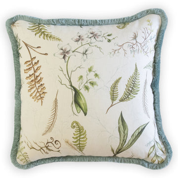 brandon godwin exotic birds & fern pillow with brush fringe