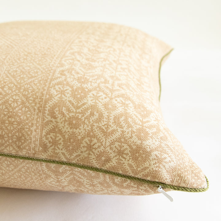 George Spencer designs ottoman stripe amber golden geometric stripe pillow with green cording