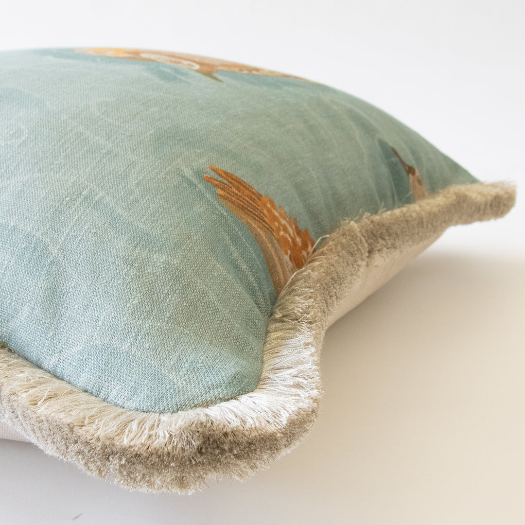 water duck pond custom pillow with grey brush fringe