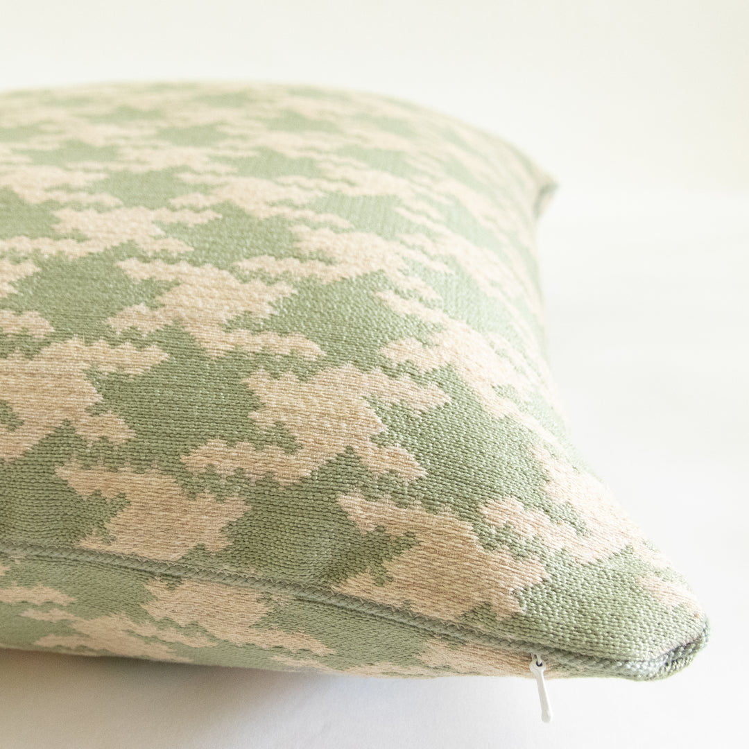 milton textiles grand houndstooth celadon aqua geometric pillow
