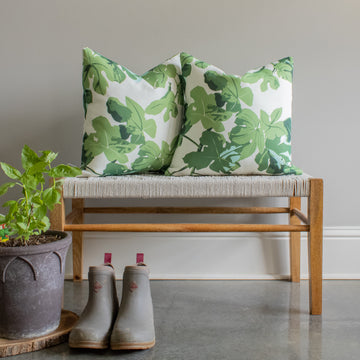 peter dunham fig leaf on white outdoor pillow
