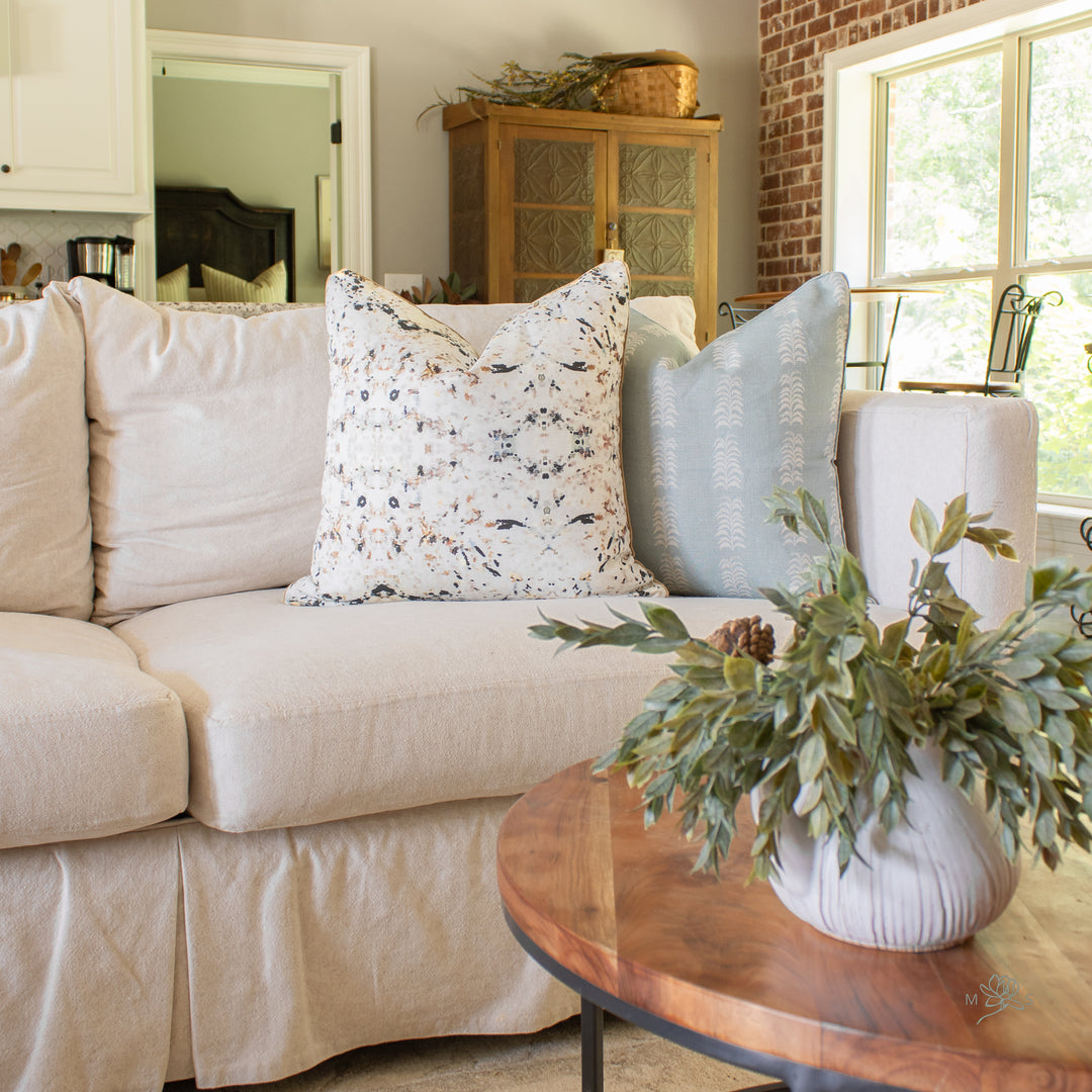 pink green black abstract pattern pillow