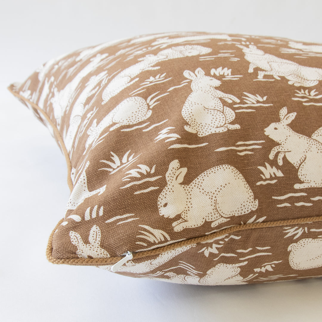 Bunny rabbit pattern two-sided custom pillow with contrast cording