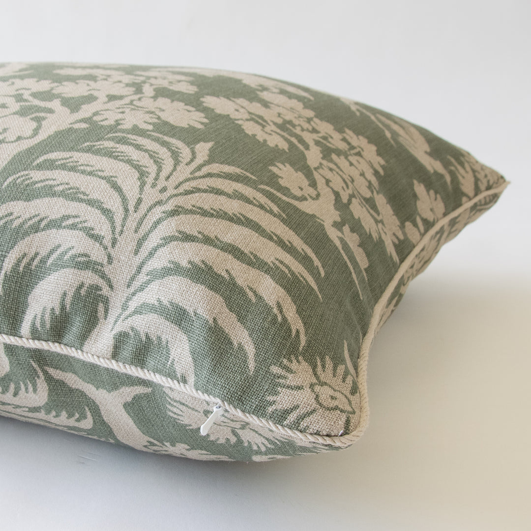green woodland scene two sided custom pillow with contrast cording