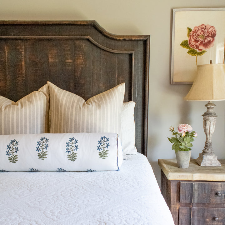 blue floral block print custom designer bolster