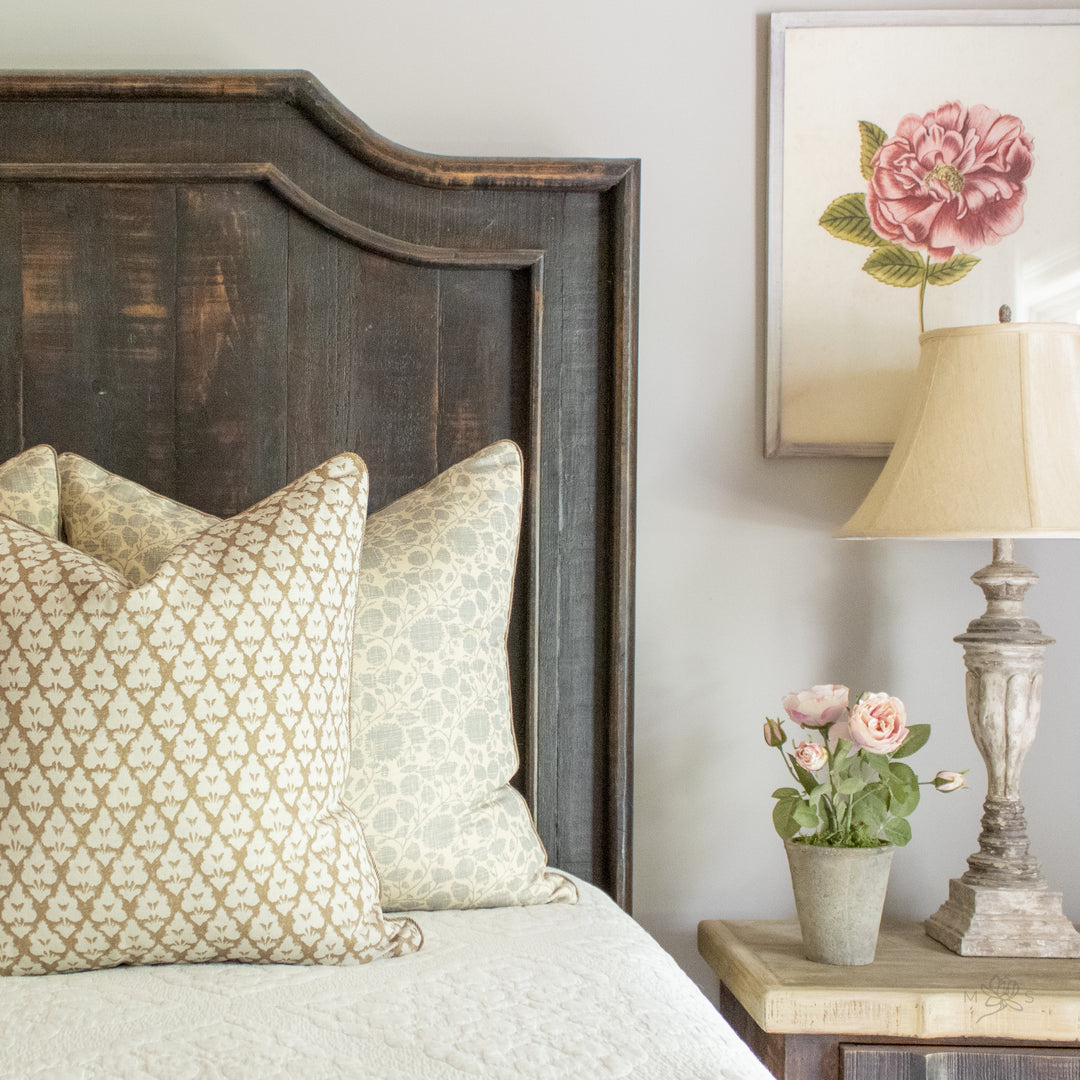 blue gray floral botanical pillow