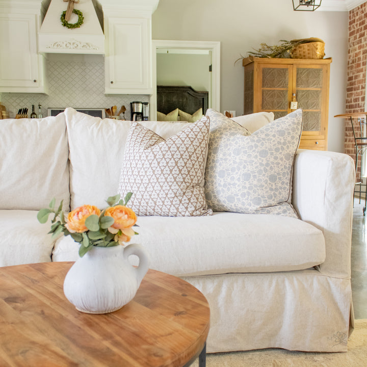 Brown Floral Reverse Block Print Linen Pillow