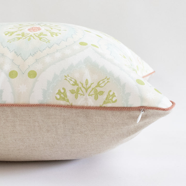 Designer Fabric Blue Blush Arabesque Floral Pillow