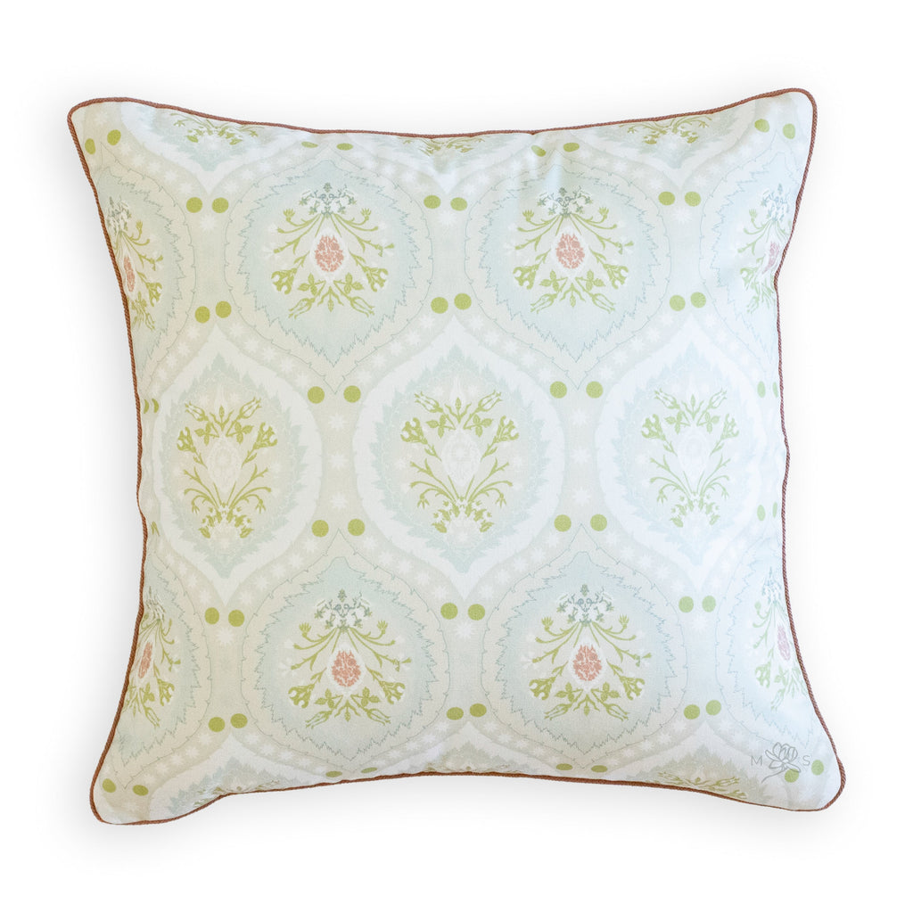 Designer Fabric Blue Blush Arabesque Floral Pillow