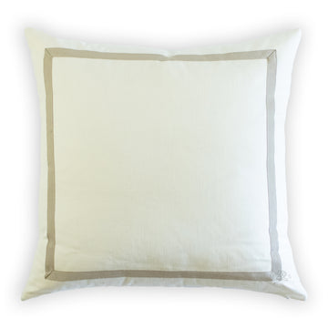 Custom Designer Mitered Brown Trim Solid White Pillow