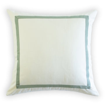Custom Designer Mitered Spa Green Trim Solid White Pillow