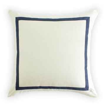 Custom Designer Mitered Indigo Trim Solid White Pillow