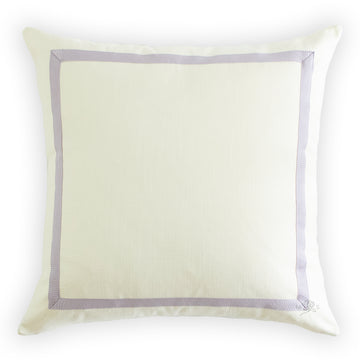 Custom Designer Mitered Lavender Purple Trim Solid White Pillow