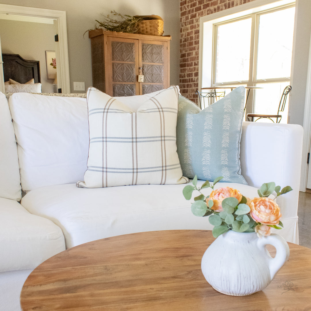 Neutral Brown Plaid Stripe Pillow