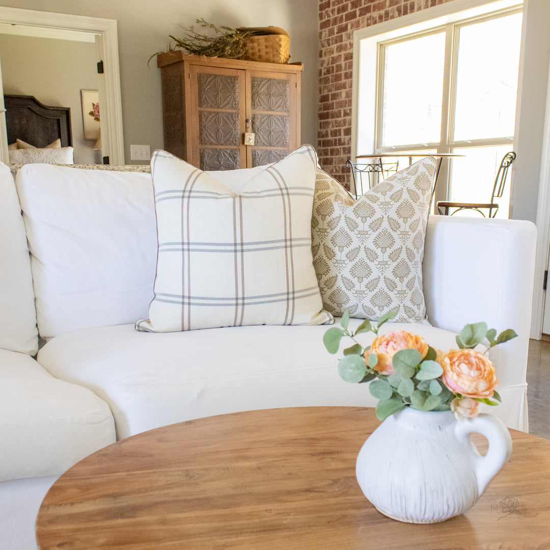 Neutral Brown Plaid Stripe Pillow
