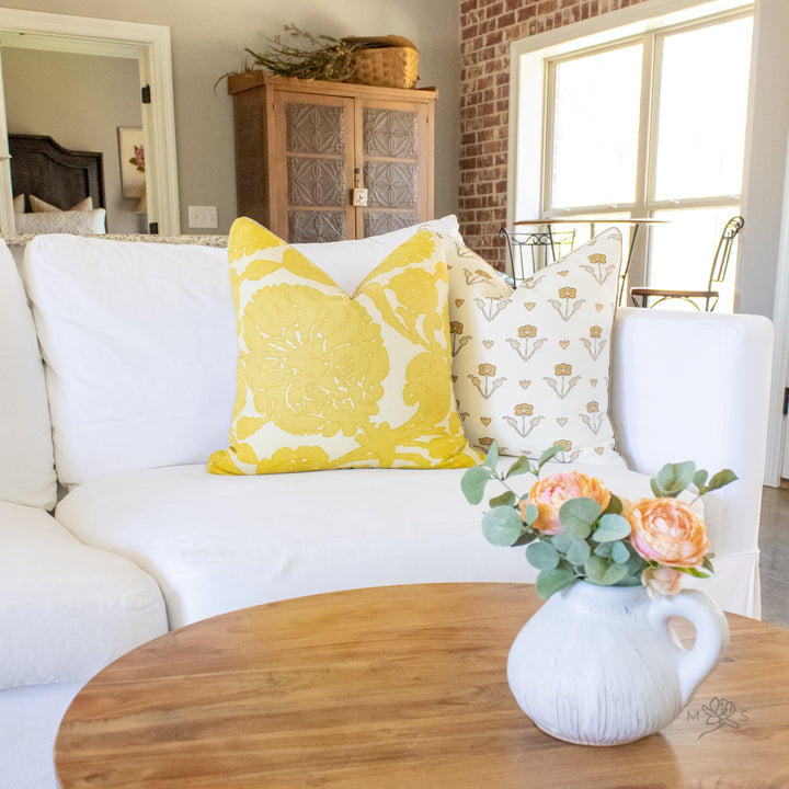 Yellow Floral Linen Pillow